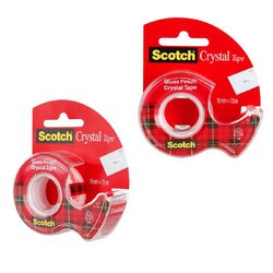 Клейкая лента канцелярская Scotch Crystal прозрачная 19 мм х 7.5 м (с диспенсером)